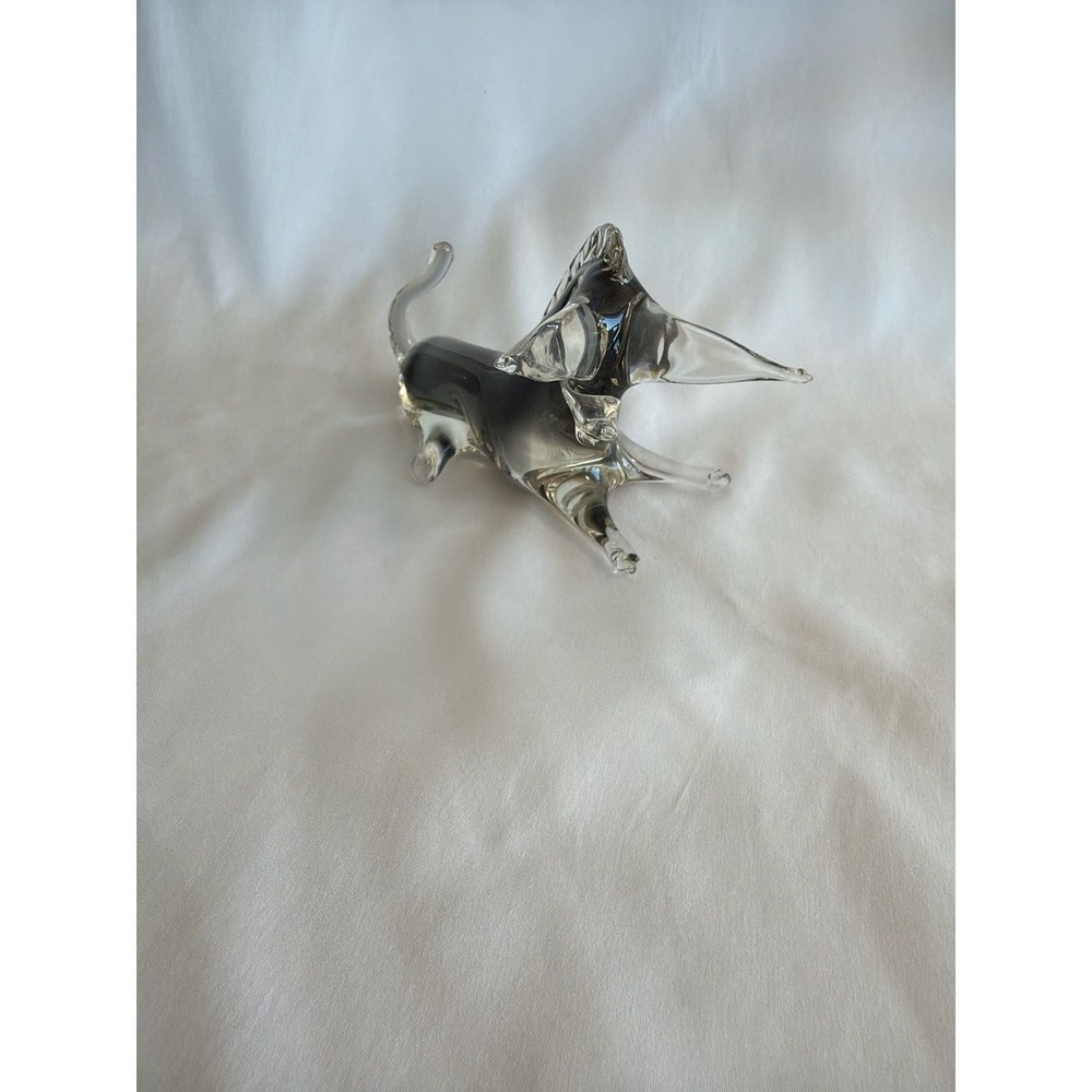 Vintage‎ Murano Hand Blown Art Glass Bull Figurine Smoke Grey and Clear